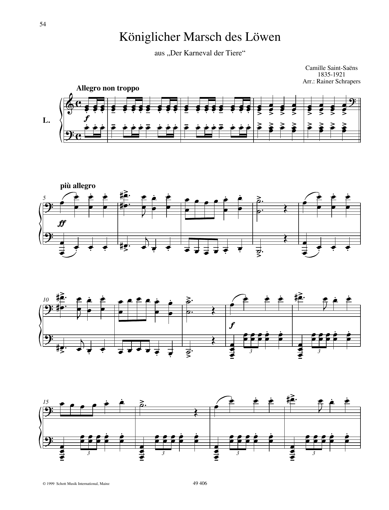 Camille Saint-Saëns The Lion's Royal March sheet music notes and chords arranged for Piano Duet