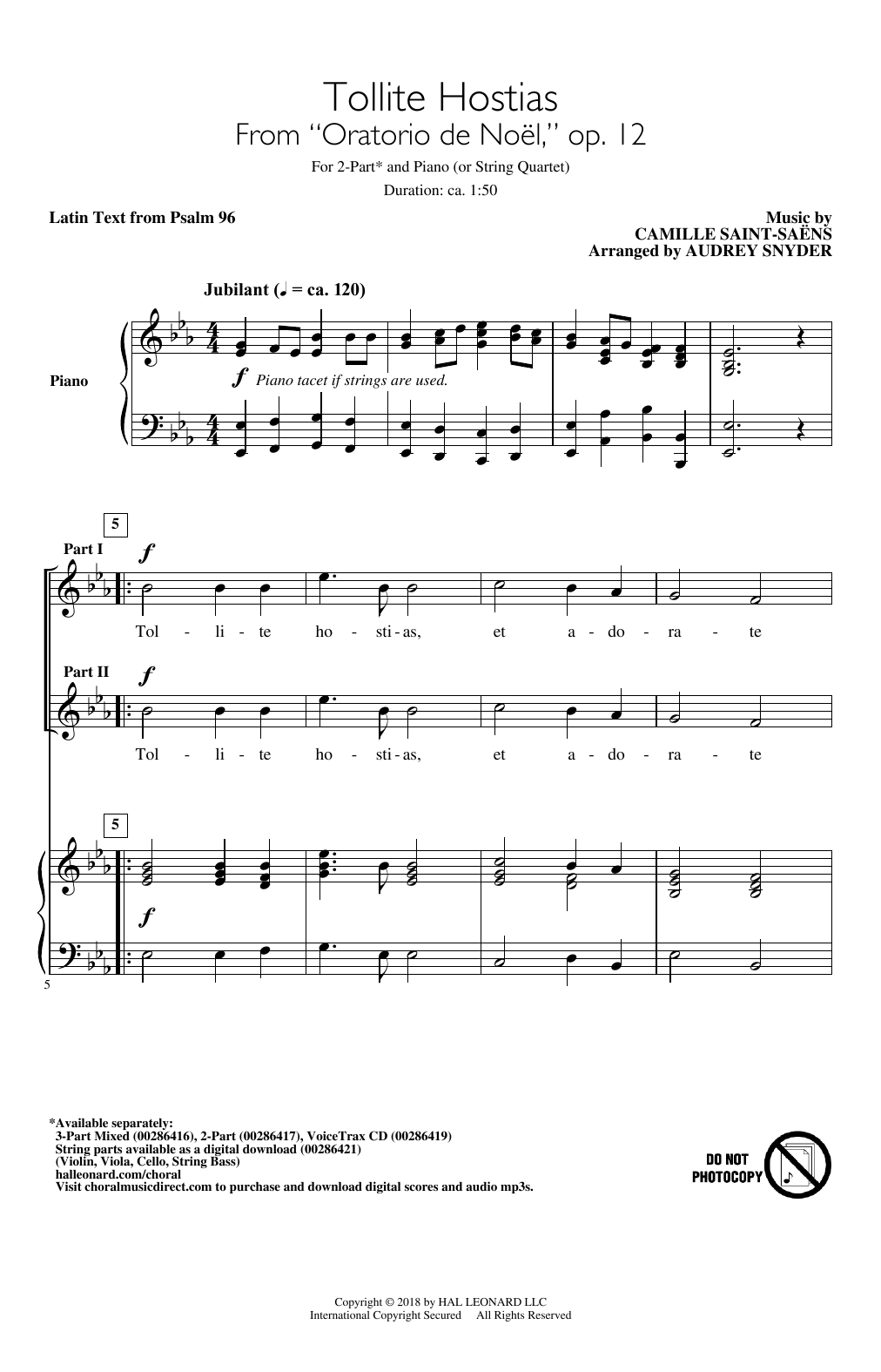 Camille Saint-Saens Tollite Hostias (arr. Audrey Snyder) sheet music notes and chords arranged for 3-Part Mixed Choir