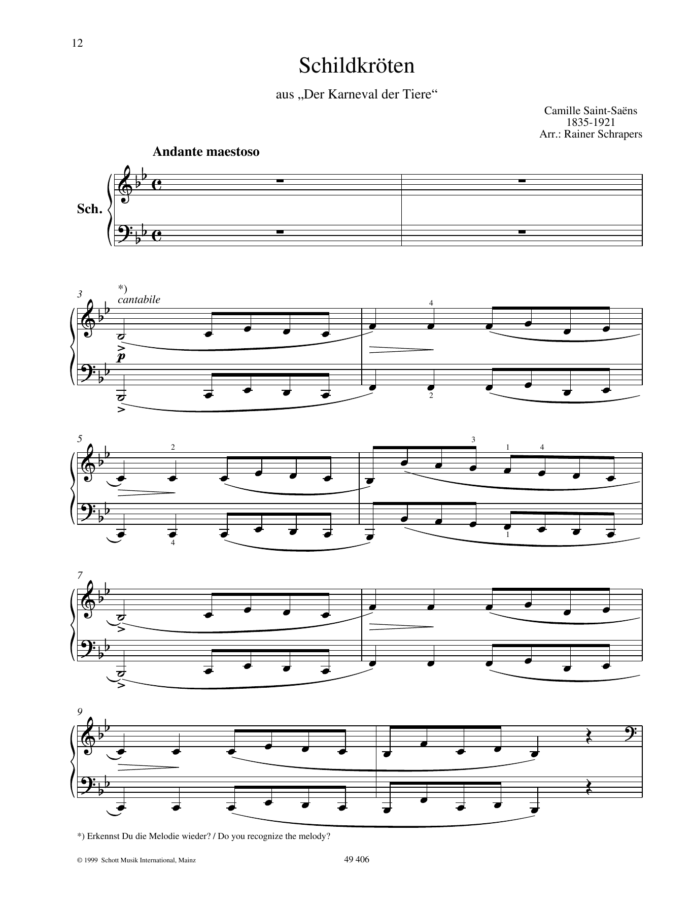 Camille Saint-Saëns Tortoises sheet music notes and chords arranged for Piano Duet