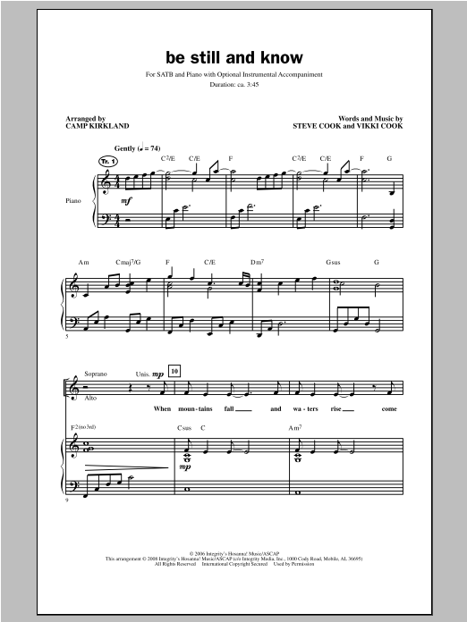 Camp Kirkland Be Still And Know sheet music notes and chords arranged for SATB Choir