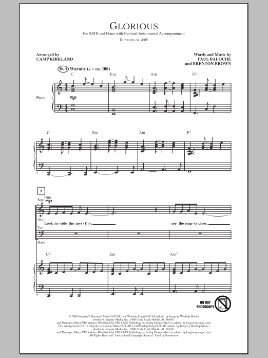 Camp Kirkland Glorious sheet music notes and chords arranged for SATB Choir