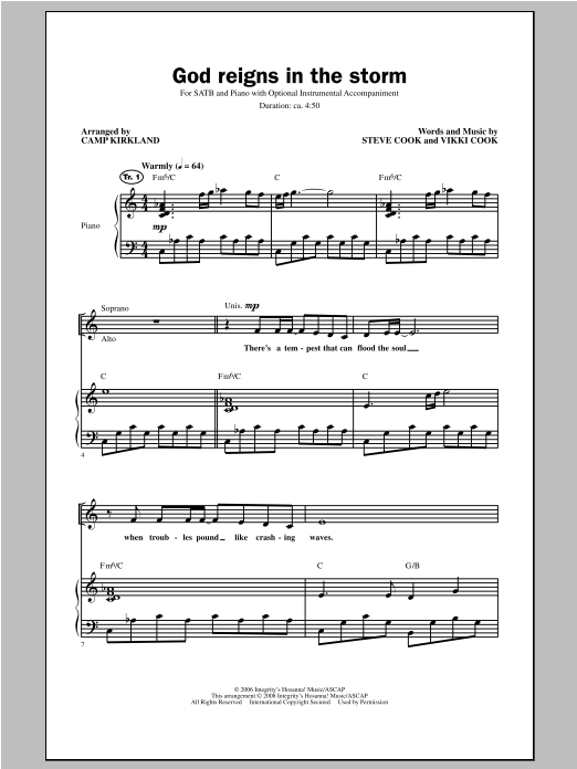 Camp Kirkland God Reigns In The Storm sheet music notes and chords arranged for SATB Choir