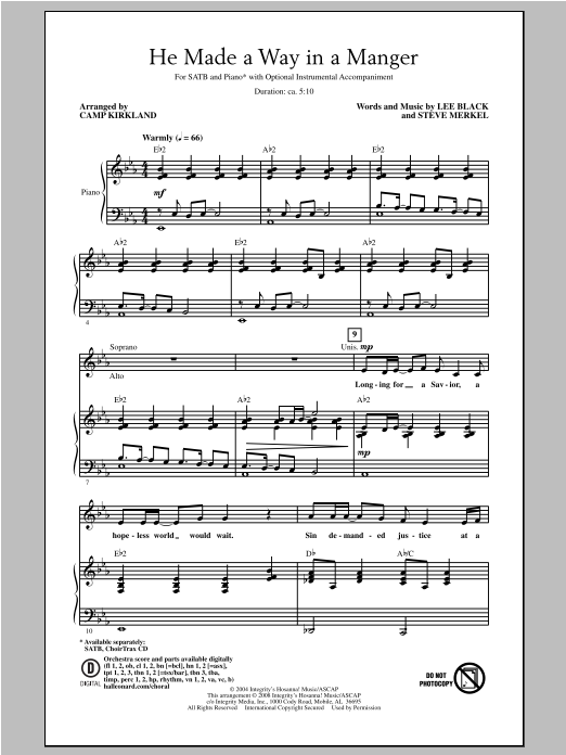 Camp Kirkland He Made A Way In A Manger sheet music notes and chords arranged for SATB Choir