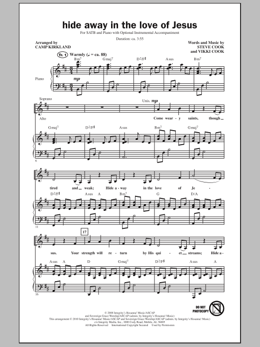 Camp Kirkland Hide Away In The Love Of Jesus sheet music notes and chords arranged for SATB Choir