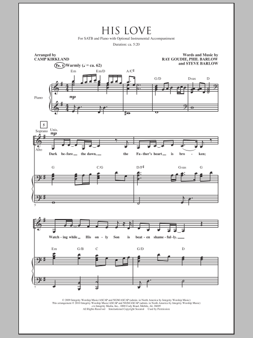Camp Kirkland His Love sheet music notes and chords arranged for SATB Choir