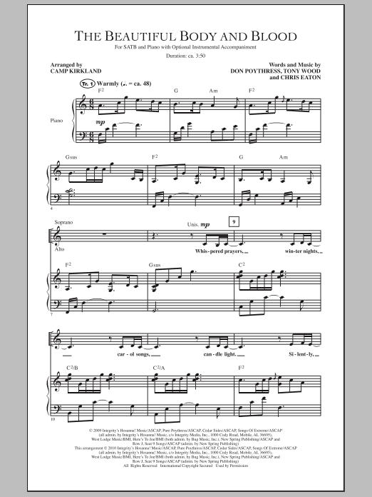 Camp Kirkland The Beautiful Body And Blood sheet music notes and chords arranged for SATB Choir