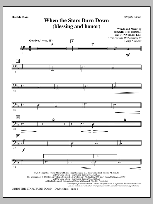Camp Kirkland When The Stars Burn Down (Blessing And Honor) - Double Bass sheet music notes and chords arranged for Choir Instrumental Pak