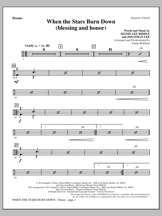 Camp Kirkland When The Stars Burn Down (Blessing And Honor) - Drums sheet music notes and chords arranged for Choir Instrumental Pak