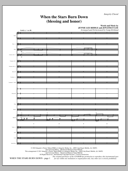 Camp Kirkland When The Stars Burn Down (Blessing And Honor) - Full Score sheet music notes and chords arranged for Choir Instrumental Pak