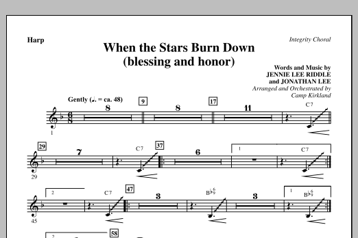 Camp Kirkland When The Stars Burn Down (Blessing And Honor) - Harp sheet music notes and chords arranged for Choir Instrumental Pak