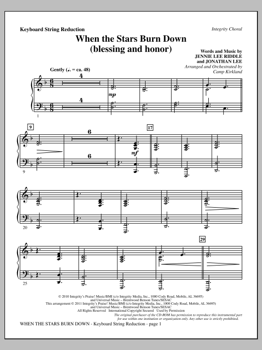 Camp Kirkland When The Stars Burn Down (Blessing And Honor) - Keyboard String Reduction sheet music notes and chords arranged for Choir Instrumental Pak