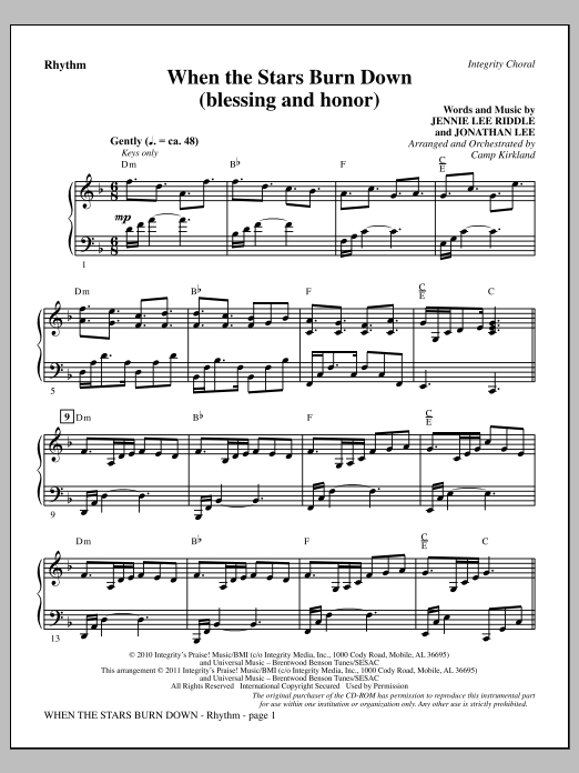 Camp Kirkland When The Stars Burn Down (Blessing And Honor) - Rhythm sheet music notes and chords arranged for Choir Instrumental Pak