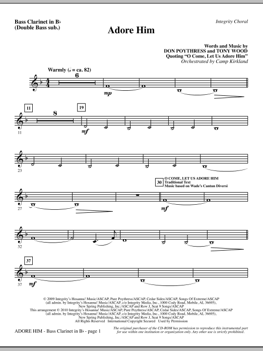 Camp Kirkland Adore Him - Bass Clar. (Double Bass sub.) sheet music notes and chords. Download Printable PDF.