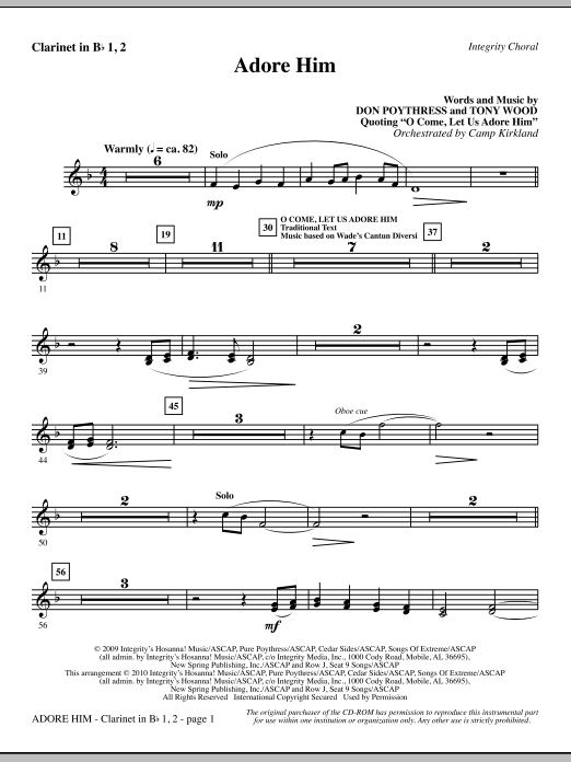 Camp Kirkland Adore Him - Clarinet 1 & 2 sheet music notes and chords. Download Printable PDF.