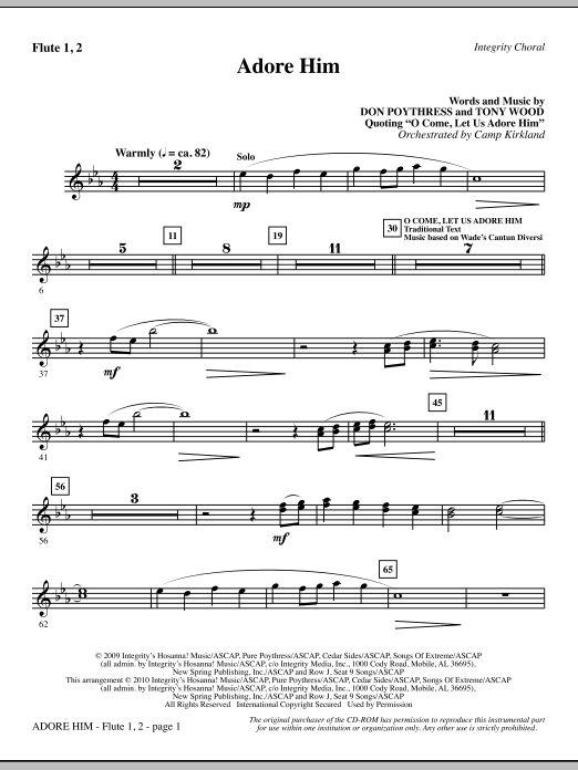 Camp Kirkland Adore Him - Flute 1 & 2 sheet music notes and chords. Download Printable PDF.