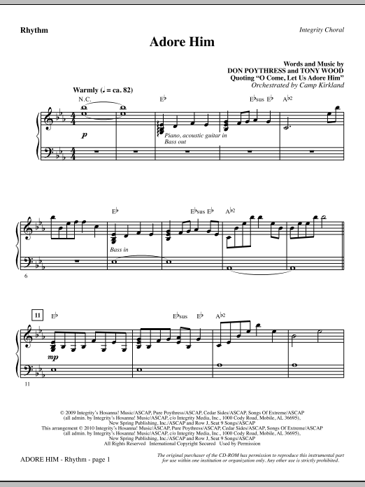 Camp Kirkland Adore Him - Rhythm sheet music notes and chords. Download Printable PDF.