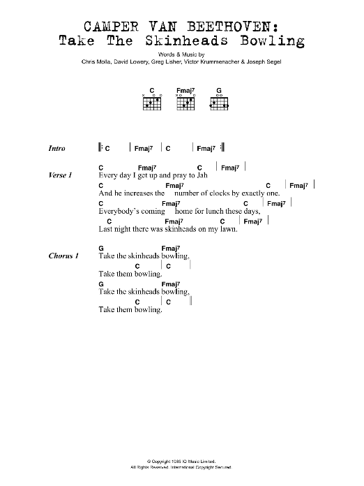 Camper Van Beethoven Take The Skinheads Bowling sheet music notes and chords arranged for Guitar Chords/Lyrics