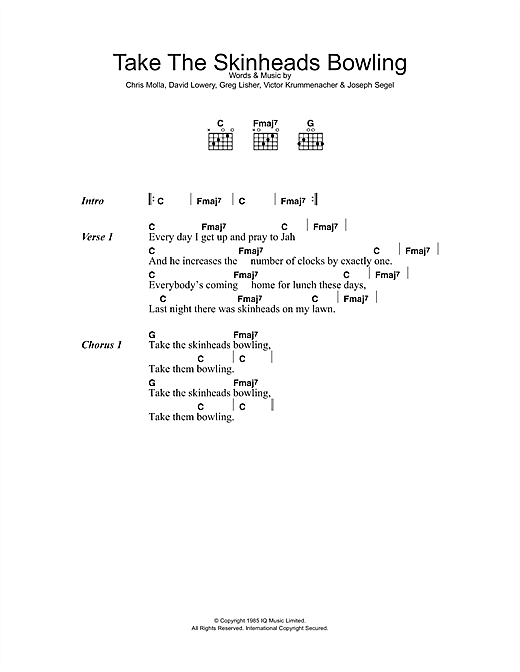 Camper Van Beethoven Take The Skinheads Bowling sheet music notes and chords arranged for Guitar Chords/Lyrics