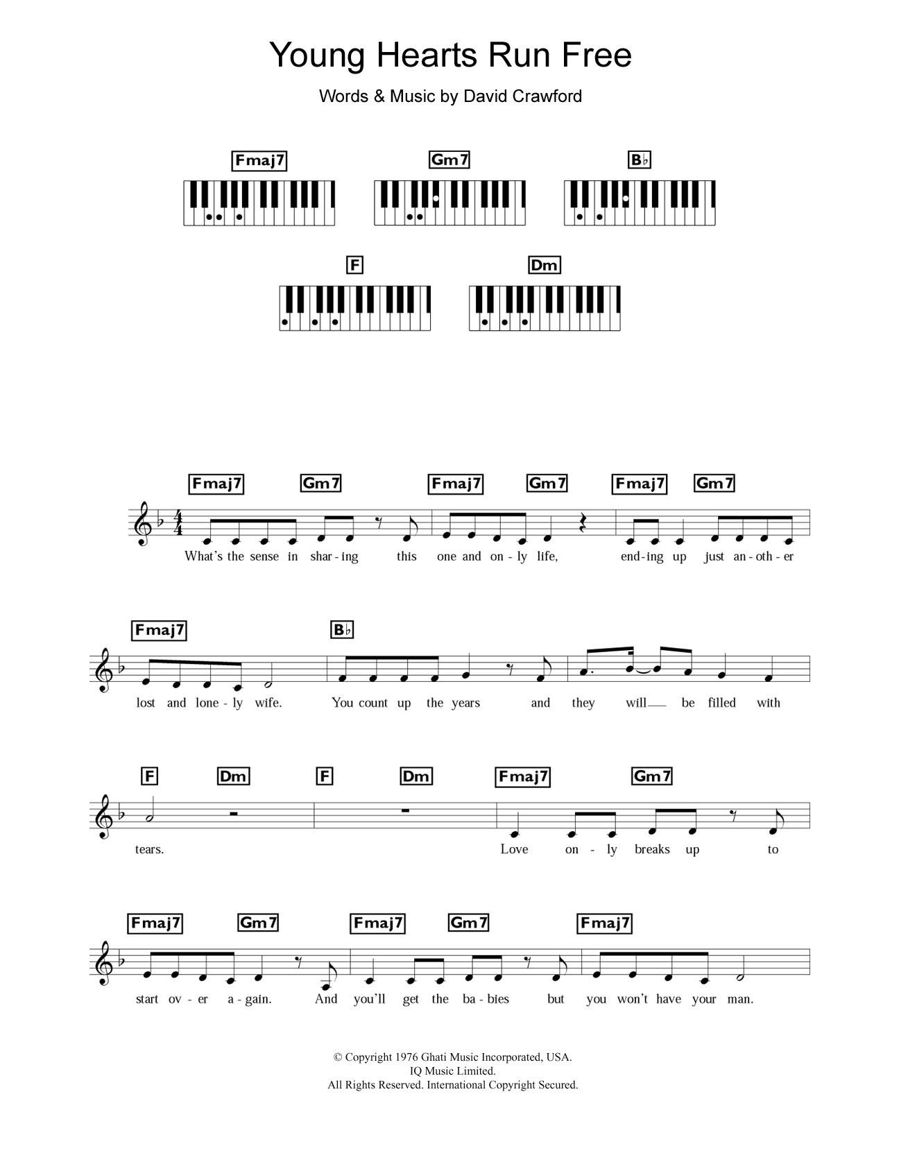 Candi Staton Young Hearts Run Free sheet music notes and chords arranged for Piano Chords/Lyrics