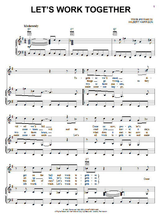 Canned Heat Let's Work Together sheet music notes and chords arranged for Piano, Vocal & Guitar Chords (Right-Hand Melody)