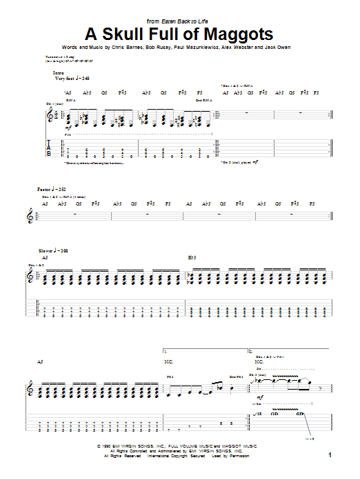 Cannibal Corpse A Skull Full Of Maggots sheet music notes and chords arranged for Guitar Tab