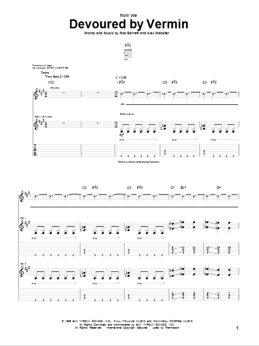 Cannibal Corpse Devoured By Vermin sheet music notes and chords arranged for Guitar Tab