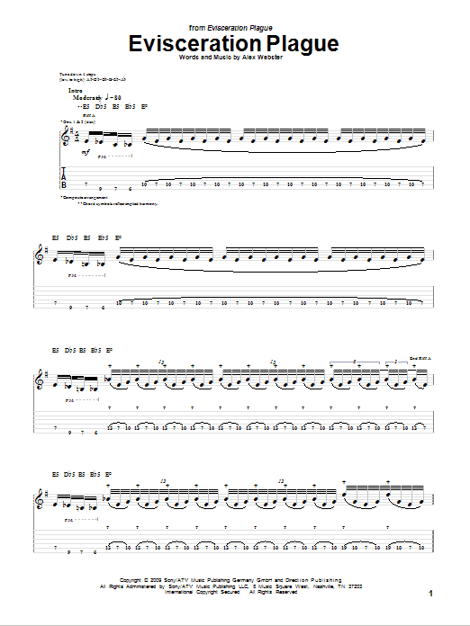 Cannibal Corpse Evisceration Plague sheet music notes and chords arranged for Guitar Tab