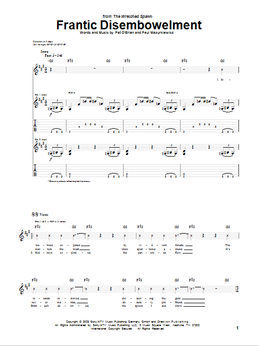 Cannibal Corpse Frantic Disembowelment sheet music notes and chords arranged for Guitar Tab