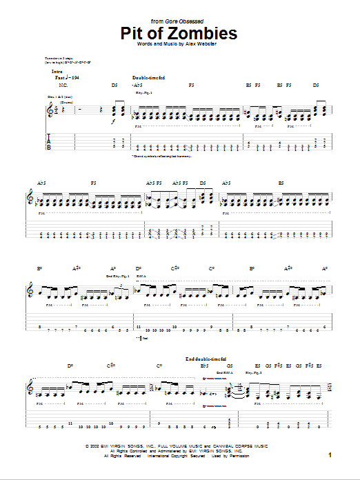 Cannibal Corpse Pit Of Zombies sheet music notes and chords arranged for Guitar Tab
