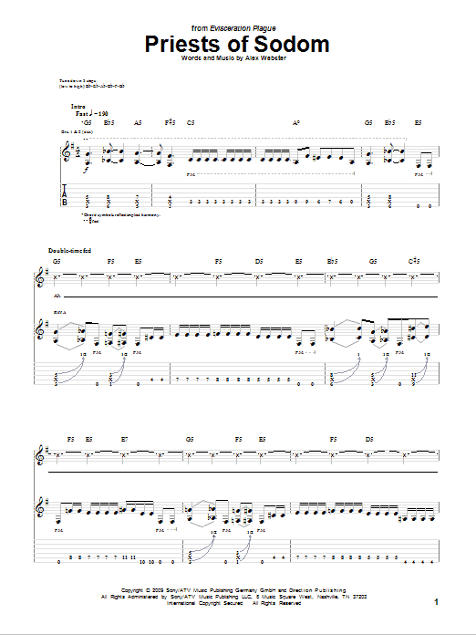 Cannibal Corpse Priests Of Sodom sheet music notes and chords arranged for Guitar Tab