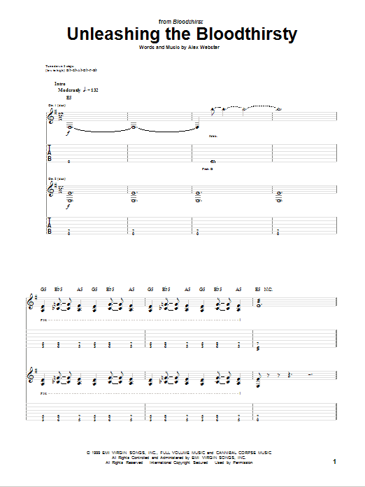 Cannibal Corpse Unleashing The Bloodthirsty sheet music notes and chords arranged for Guitar Tab