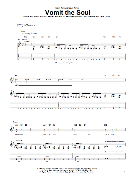 Cannibal Corpse Vomit The Soul sheet music notes and chords arranged for Guitar Tab
