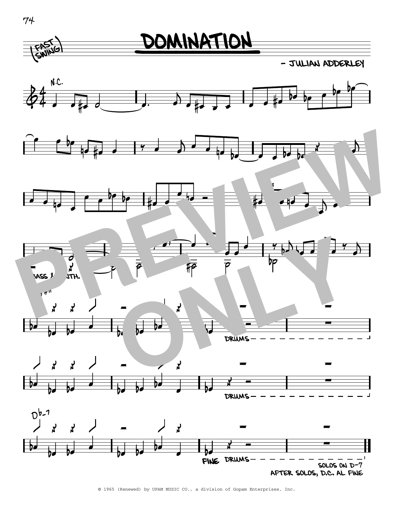 Cannonball Adderley Domination sheet music notes and chords arranged for Real Book – Melody & Chords
