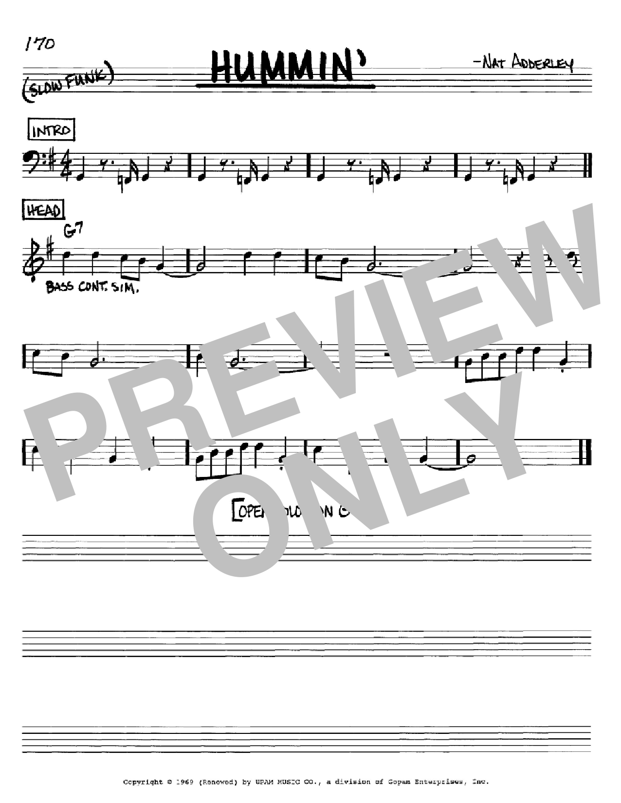 Cannonball Adderley Hummin' sheet music notes and chords arranged for Real Book – Melody & Chords – C Instruments