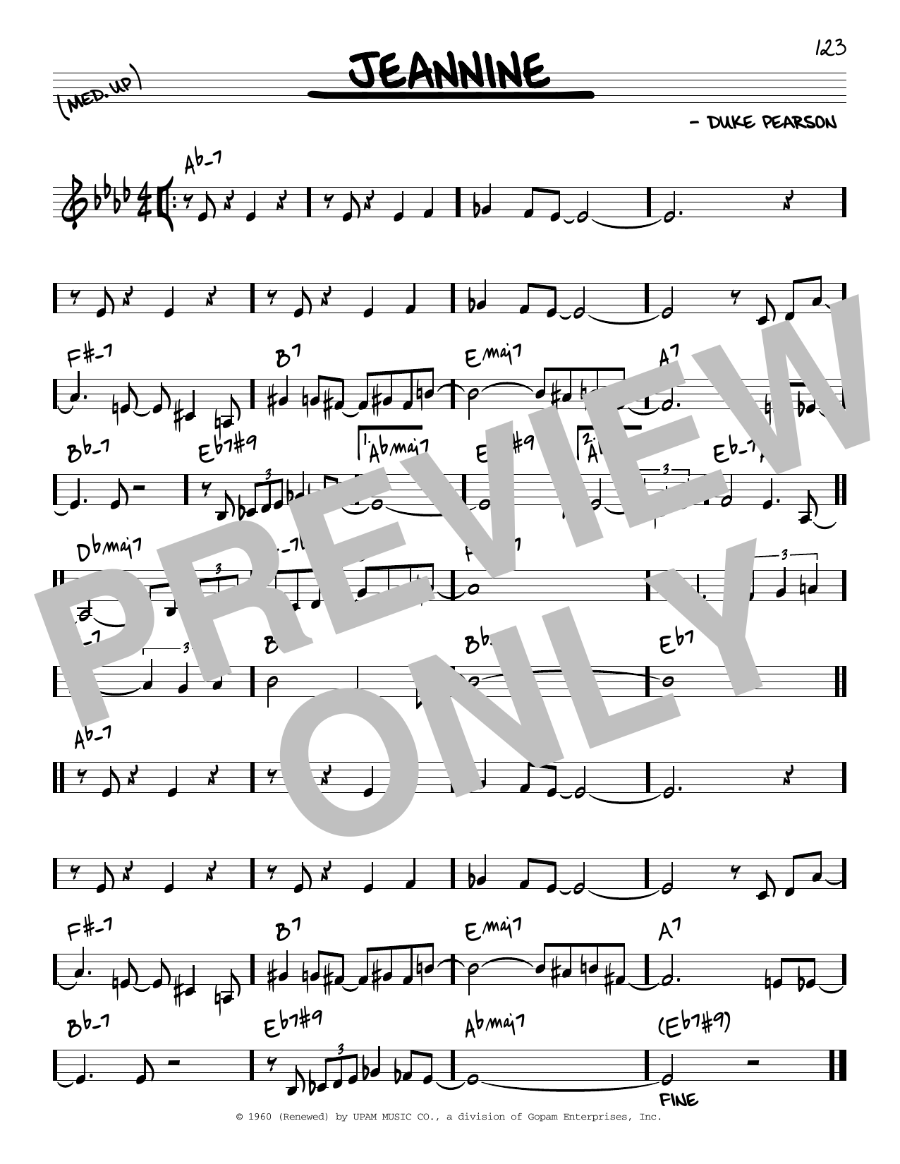 Cannonball Adderley Jeannine sheet music notes and chords arranged for Real Book – Melody & Chords – C Instruments