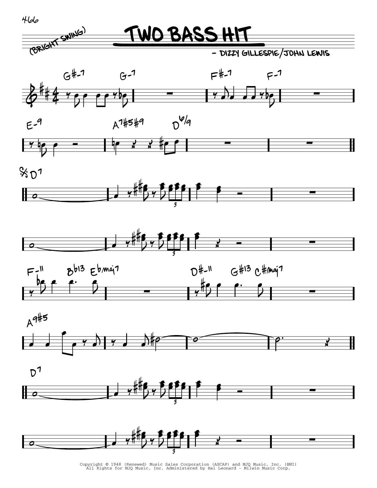 Cannonball Adderley Two Bass Hit sheet music notes and chords arranged for Real Book – Melody & Chords