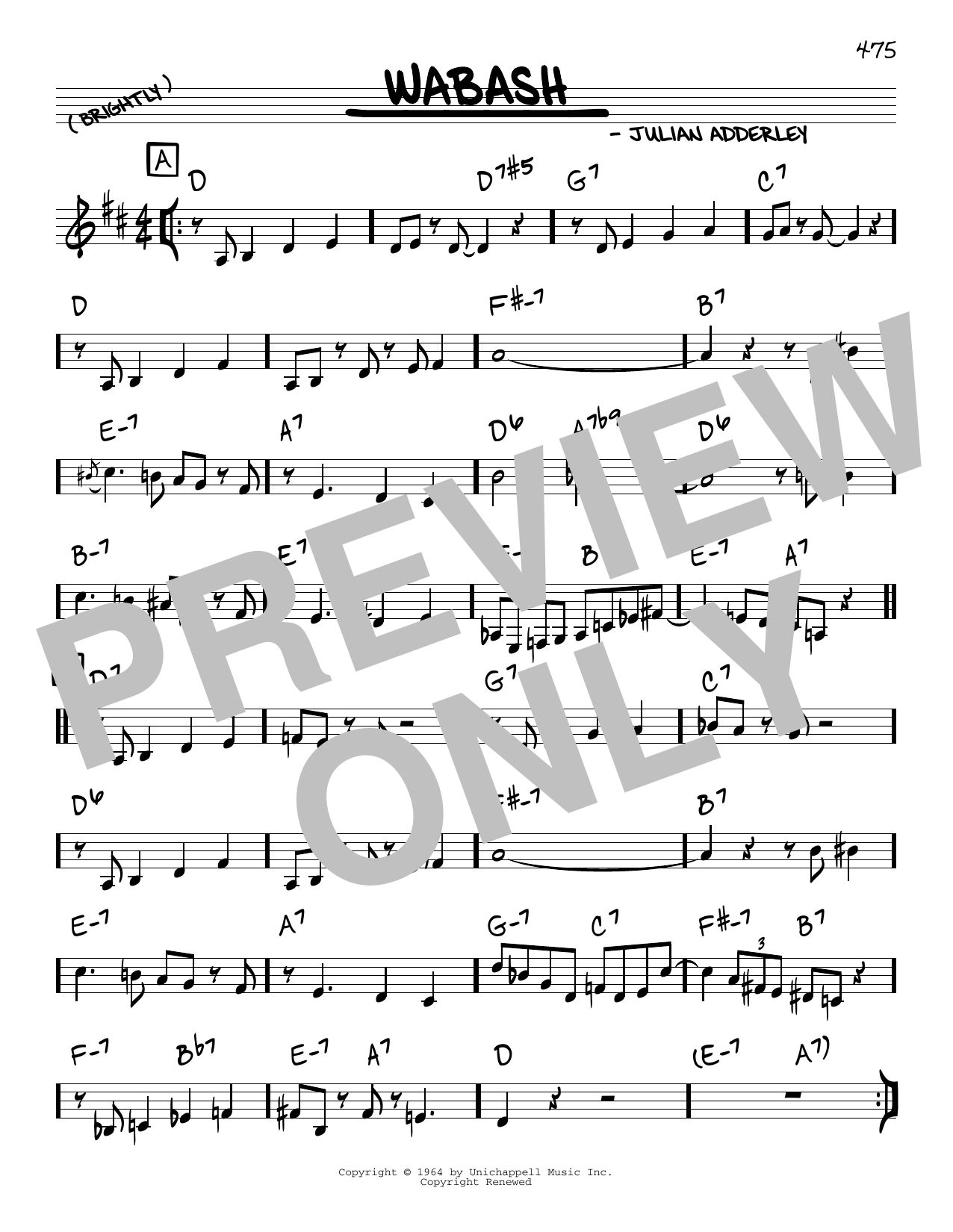 Cannonball Adderley Wabash sheet music notes and chords arranged for Real Book – Melody & Chords
