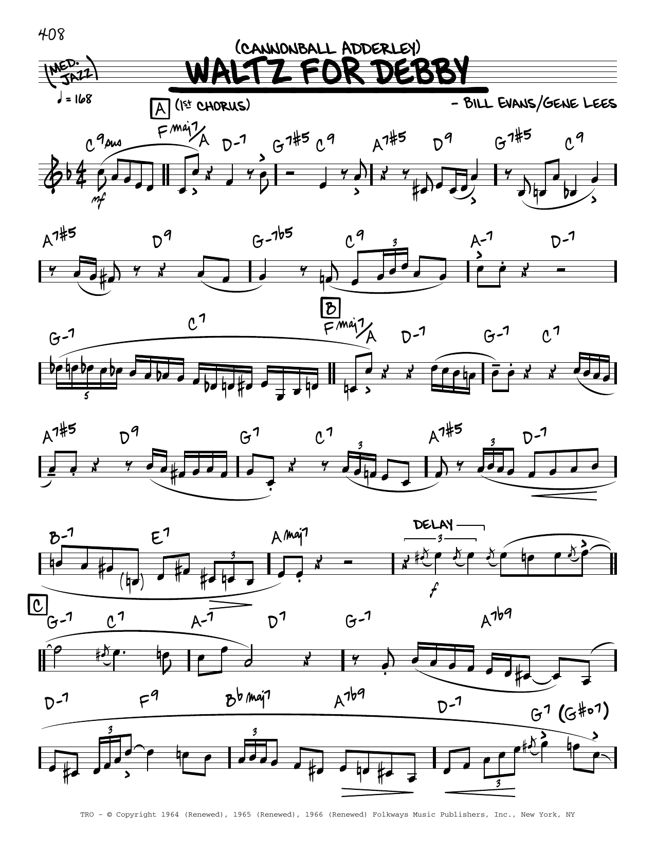 Cannonball Adderley Waltz For Debby sheet music notes and chords arranged for Real Book – Melody & Chords