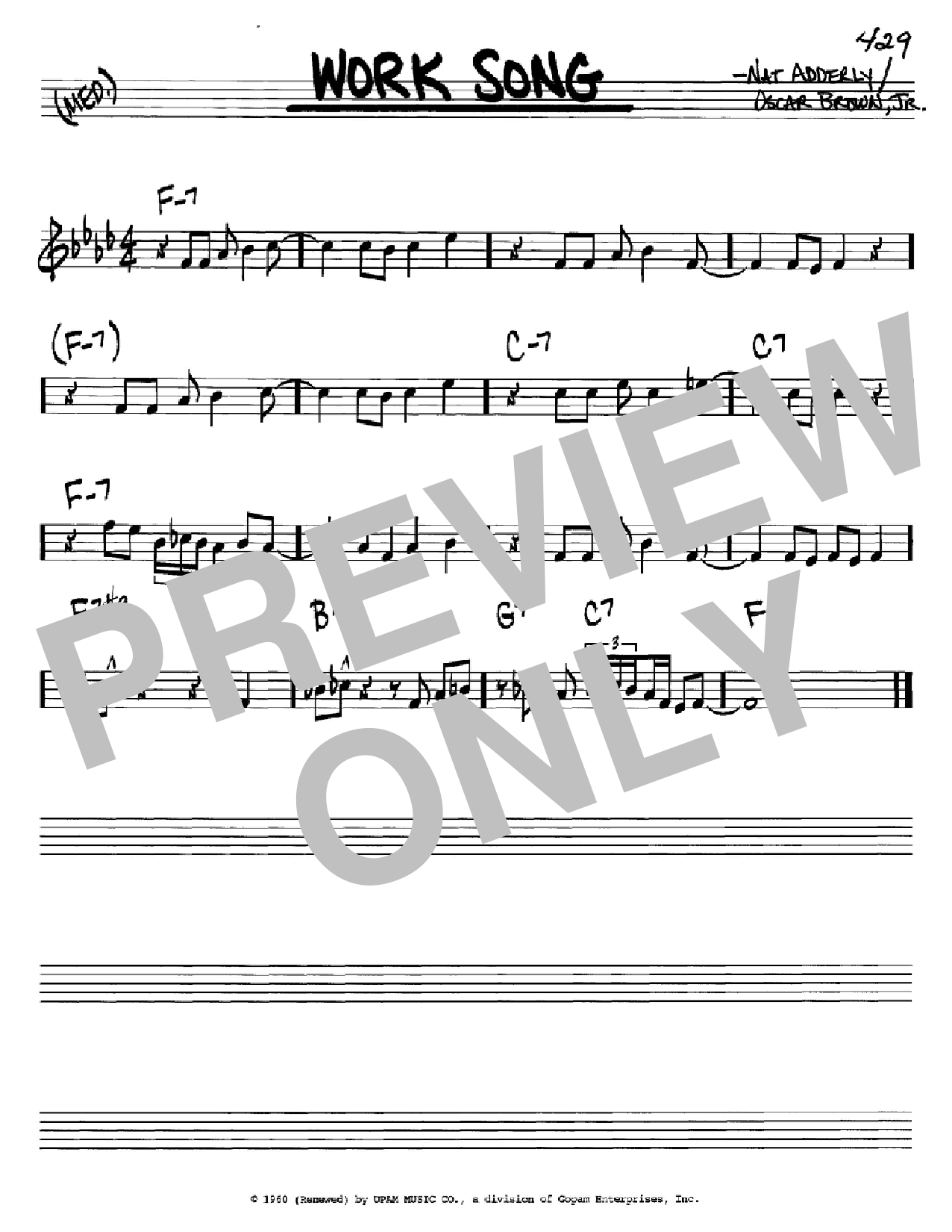 Cannonball Adderley Work Song sheet music notes and chords arranged for Real Book – Melody & Chords – C Instruments
