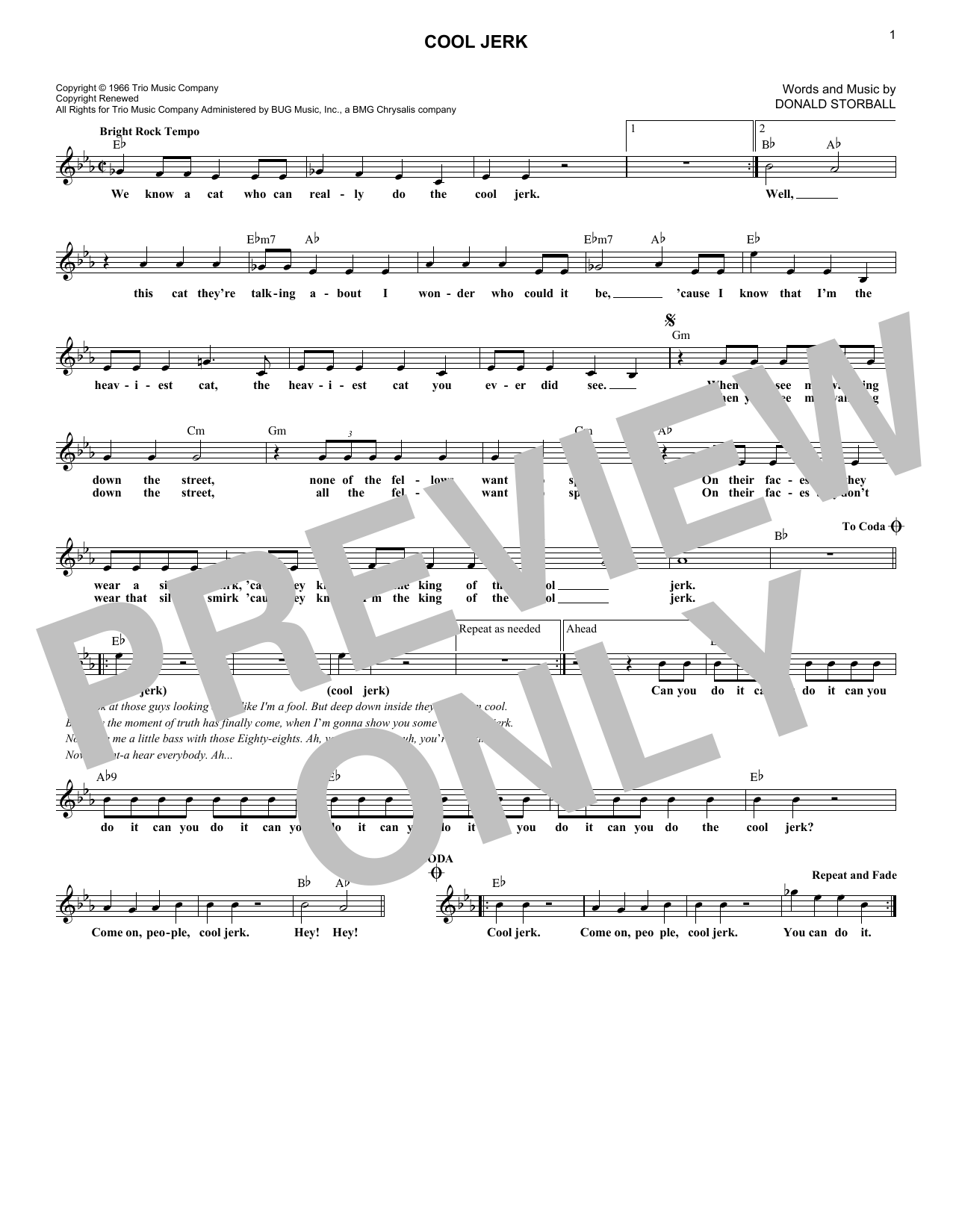 Capitols Cool Jerk sheet music notes and chords arranged for Real Book – Melody & Chords
