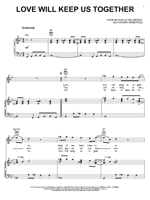 Captain & Tennille Love Will Keep Us Together sheet music notes and chords arranged for Cello Solo