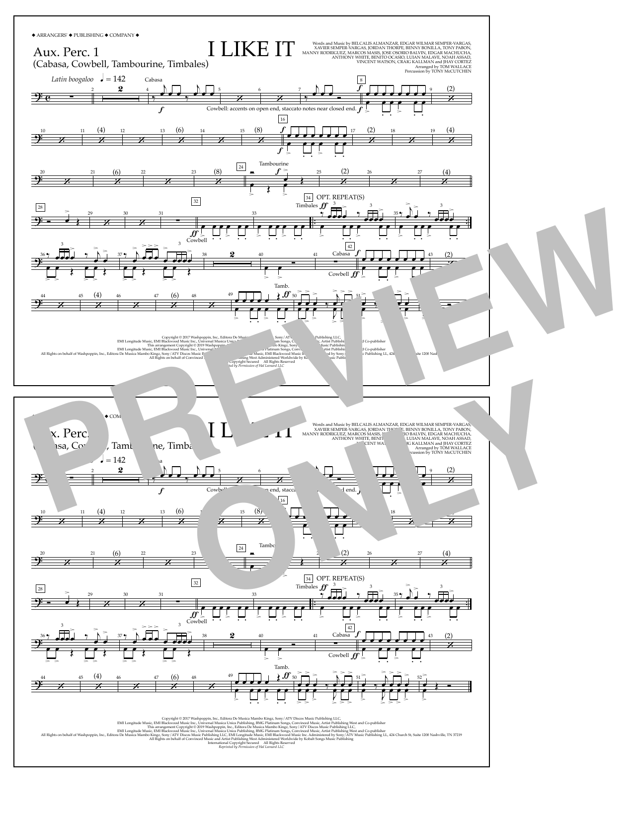Cardi B, Bad Bunny & J Balvin I Like It (arr. Tom Wallace) - Aux. Perc. 1 sheet music notes and chords arranged for Marching Band