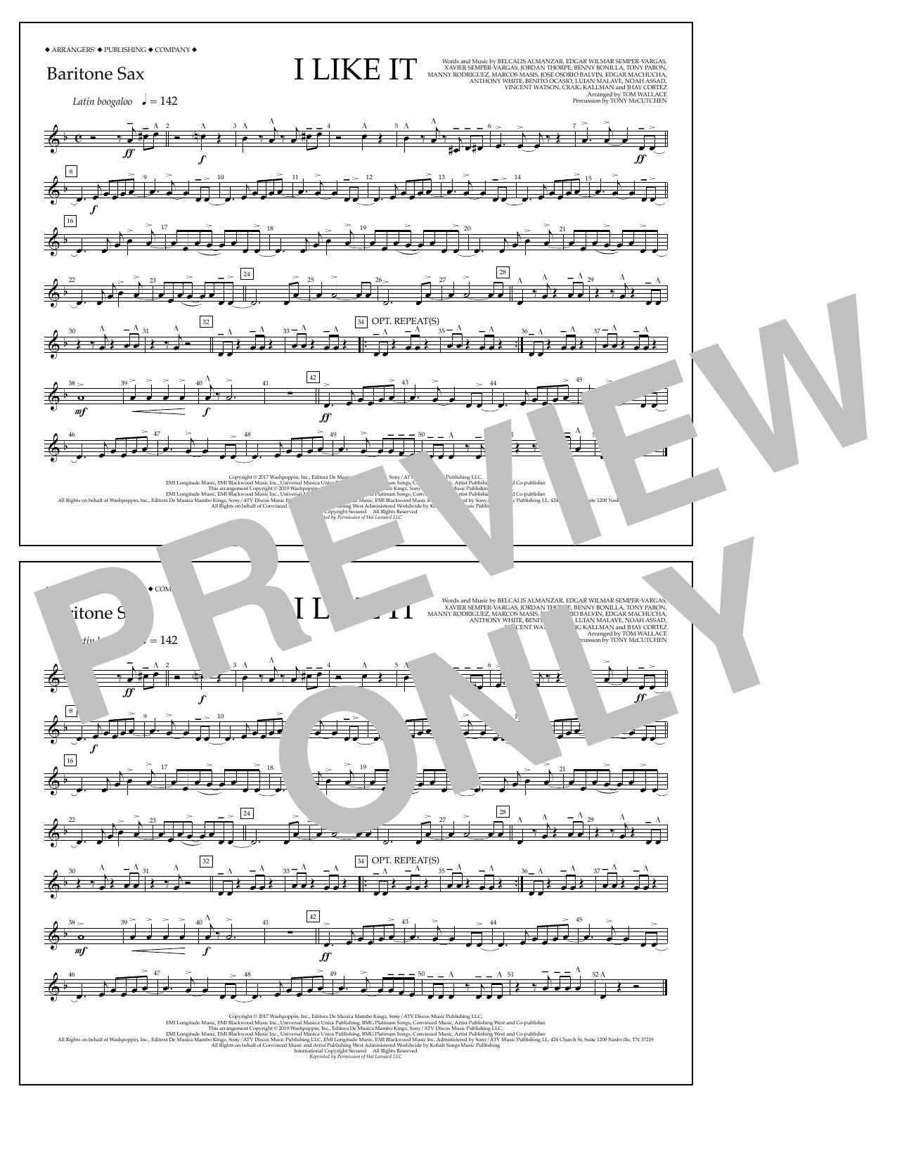 Cardi B, Bad Bunny & J Balvin I Like It (arr. Tom Wallace) - Baritone Sax sheet music notes and chords arranged for Marching Band