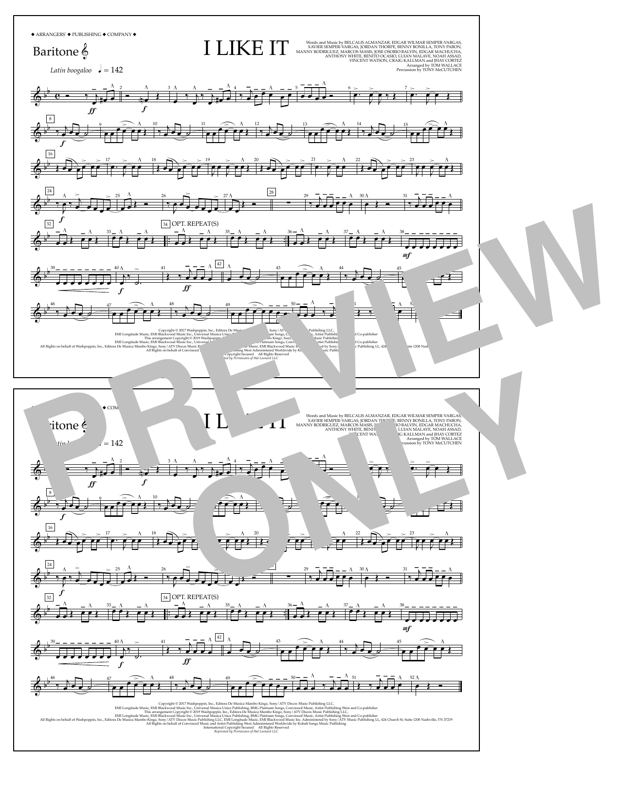 Cardi B, Bad Bunny & J Balvin I Like It (arr. Tom Wallace) - Baritone T.C. sheet music notes and chords arranged for Marching Band