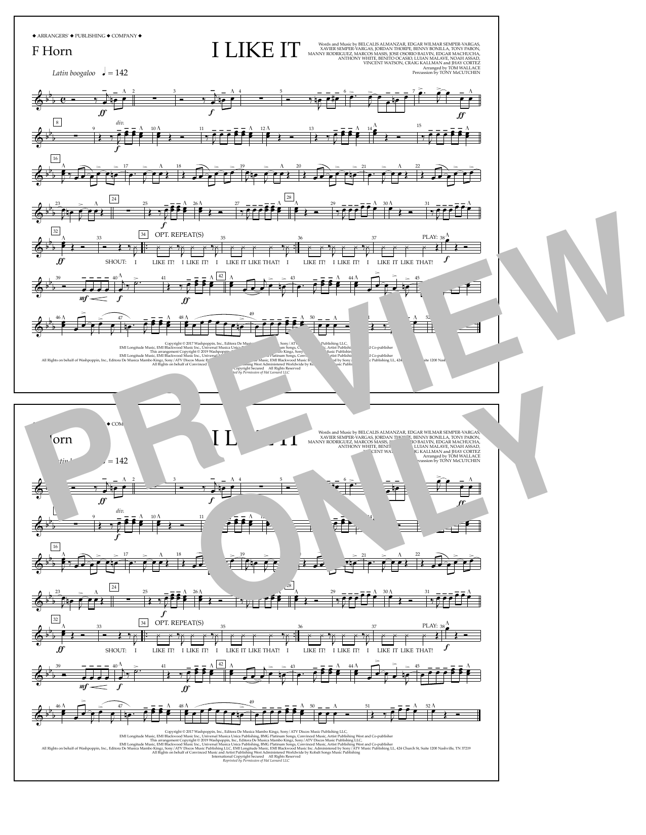 Cardi B, Bad Bunny & J Balvin I Like It (arr. Tom Wallace) - F Horn sheet music notes and chords arranged for Marching Band