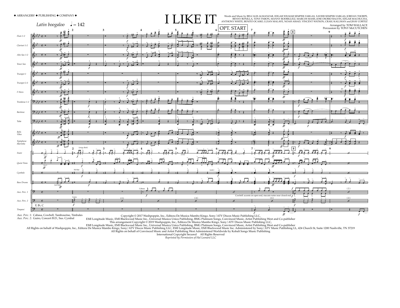 Cardi B, Bad Bunny & J Balvin I Like It (arr. Tom Wallace) - Full Score sheet music notes and chords arranged for Marching Band