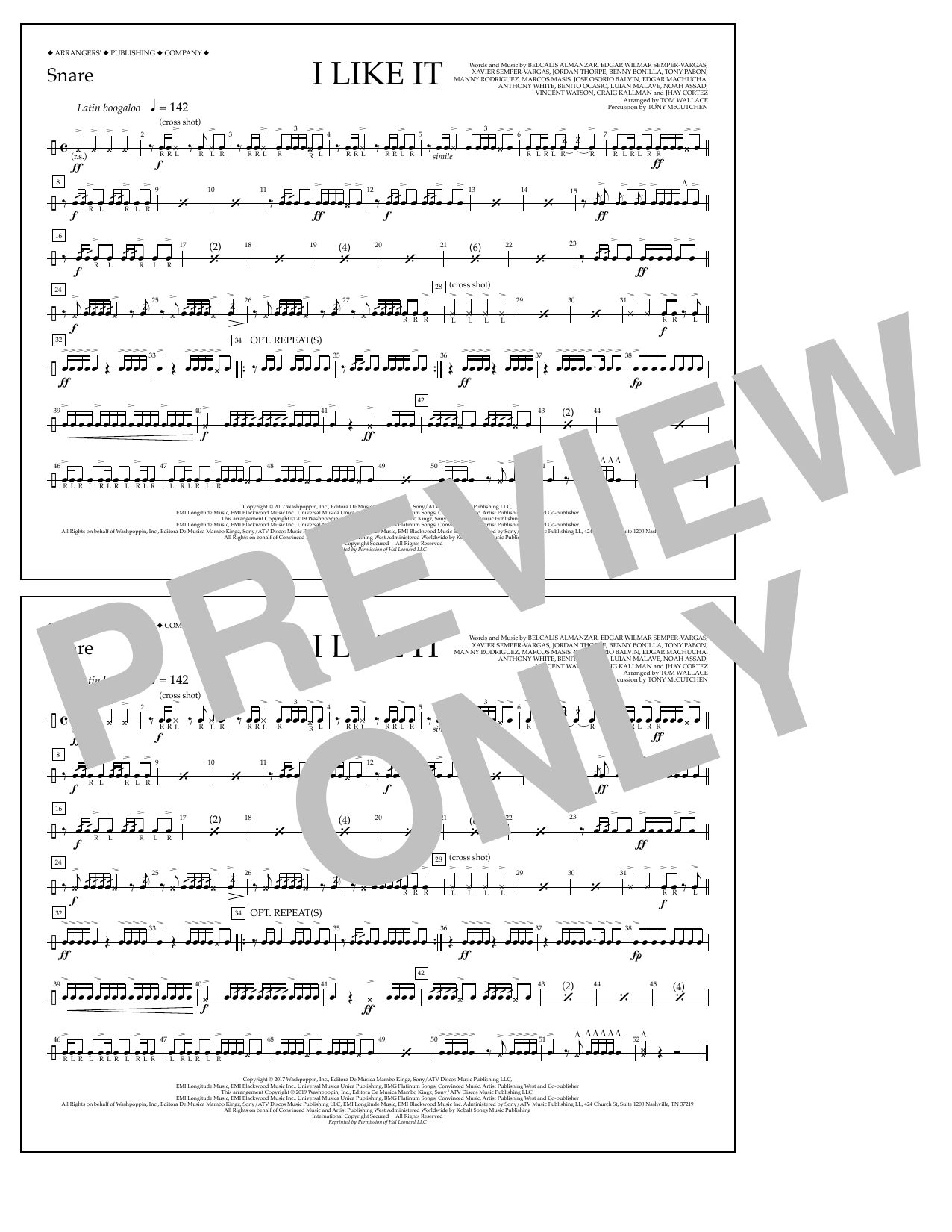 Cardi B, Bad Bunny & J Balvin I Like It (arr. Tom Wallace) - Snare sheet music notes and chords arranged for Marching Band
