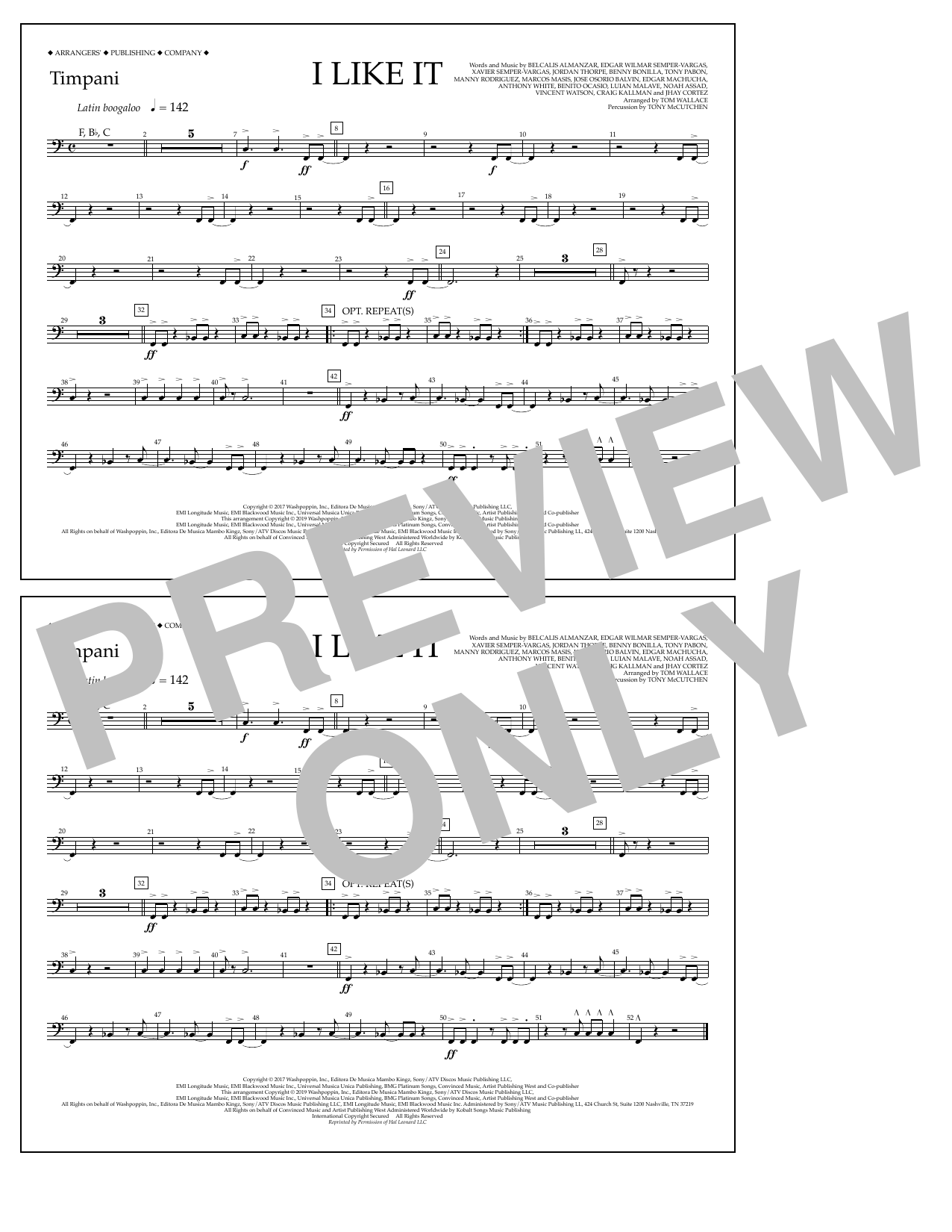 Cardi B, Bad Bunny & J Balvin I Like It (arr. Tom Wallace) - Timpani sheet music notes and chords arranged for Marching Band