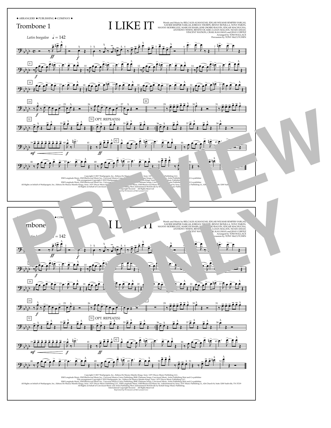 Cardi B, Bad Bunny & J Balvin I Like It (arr. Tom Wallace) - Trombone 1 sheet music notes and chords arranged for Marching Band