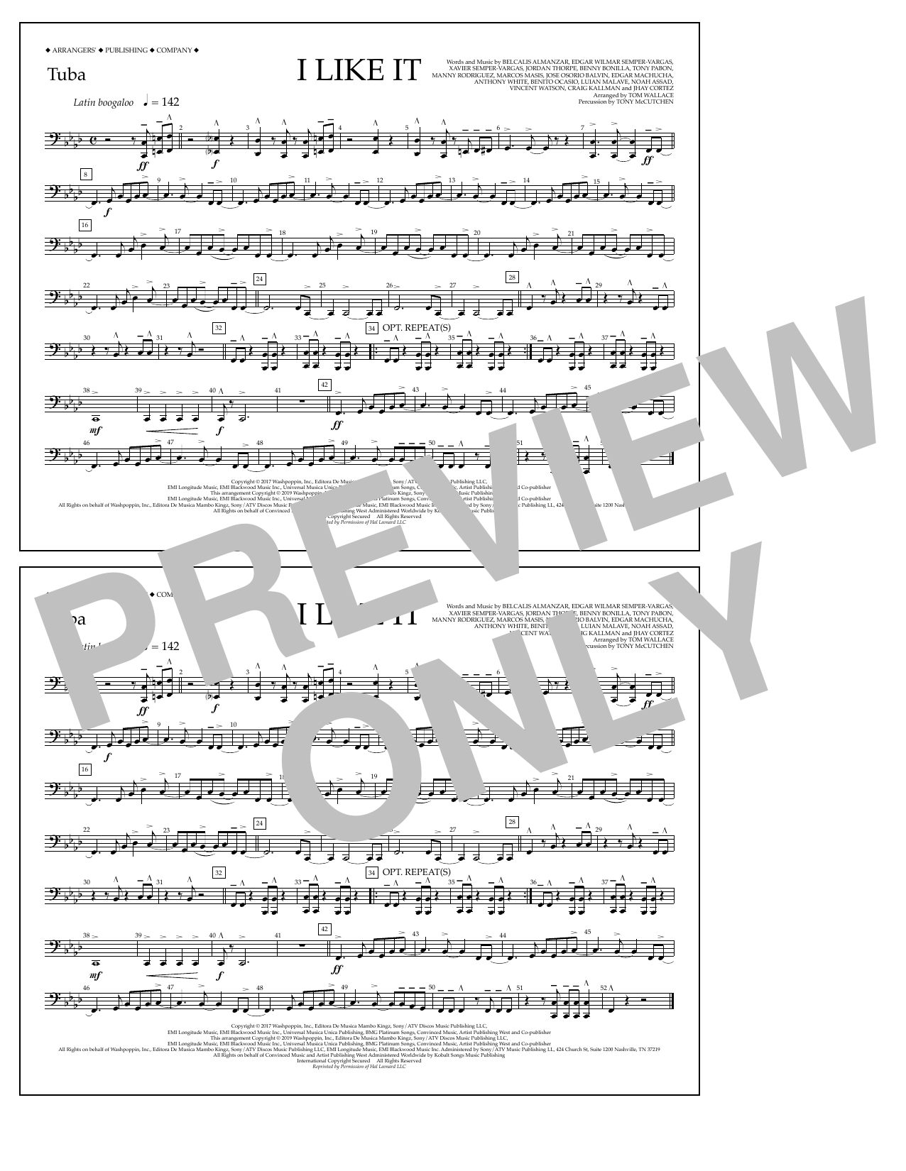 Cardi B, Bad Bunny & J Balvin I Like It (arr. Tom Wallace) - Tuba sheet music notes and chords arranged for Marching Band